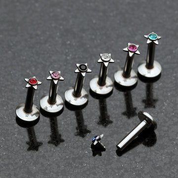 Detail View 1 of Sparkle Star Top Internally Threaded Labret-Clear Gem